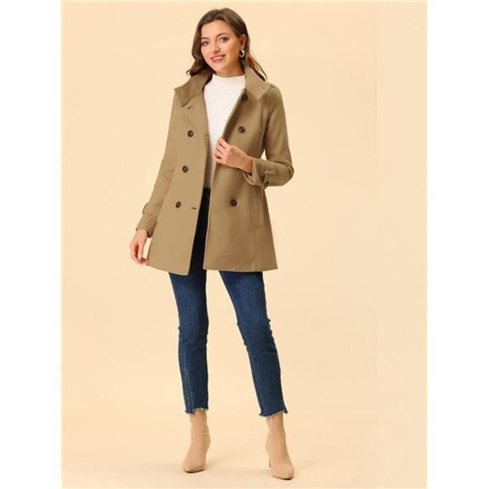 Women's Stand Collar Double Breasted Pockets Trendy Outwear Winter Coat - Picture 3 of 6